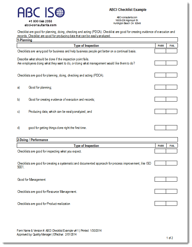 samplechecklist