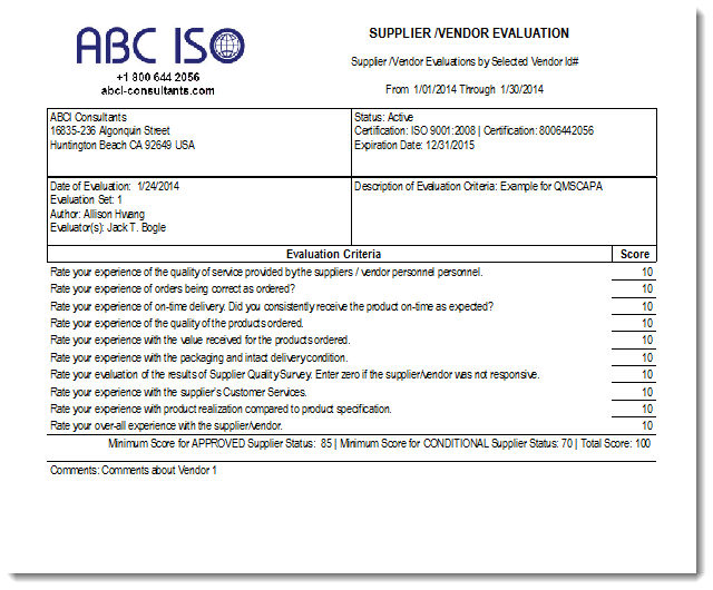 supplierevaluationsamplereport